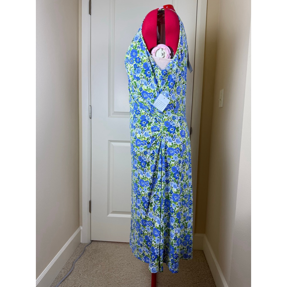 NWT Women's By Design Blue Green Floral Midi Wrap Dress Plus Size 1X - Picture 5 of 14